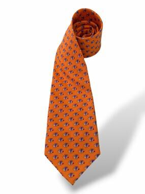 J.CREW Men's Orange Fish Print Silk Necktie Novelty Preppy Summer Yacht Club NEW